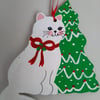 White cat wooden Christmas hanging decoration