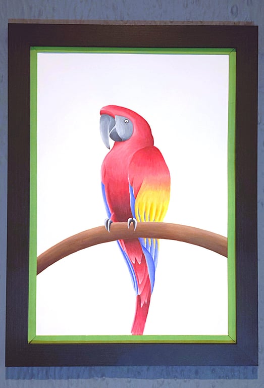 Handmade Framed A3 Print Colourful Macau Parrot Light Green Border Wallart Gift