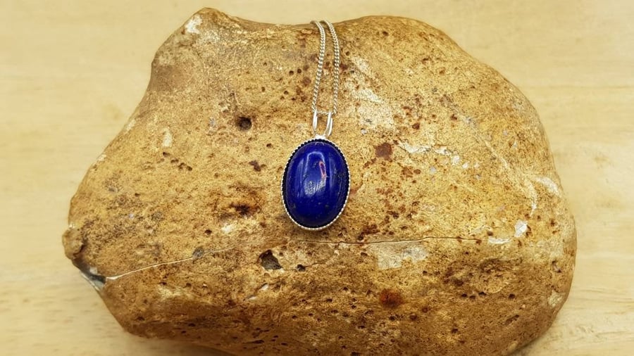 Small Lapis lazuli Pendant necklace. 925 Sterling silver. September birthstone