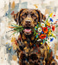 Dog with Flowers – Coloursplash Square Greeting Card - Image 2
