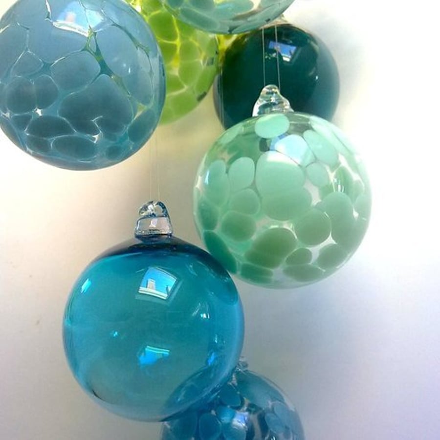Aqua Blue Hand Blown Glass Bauble, Christmas Ornament