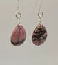 Pink zebra rhodonite faceted teardrop dangle earrings, sterling silver hooks - Image 5