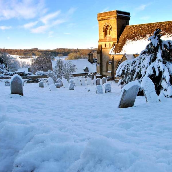 Snowshill St Barnabas Church In The Snow Cotswolds Photograph Print