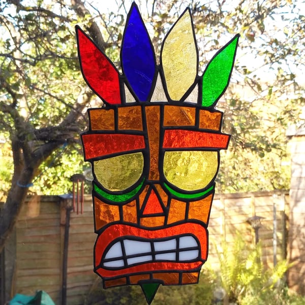 Aku Aku Stained Glass Suncatcher – Crash Bandicoot Inspired