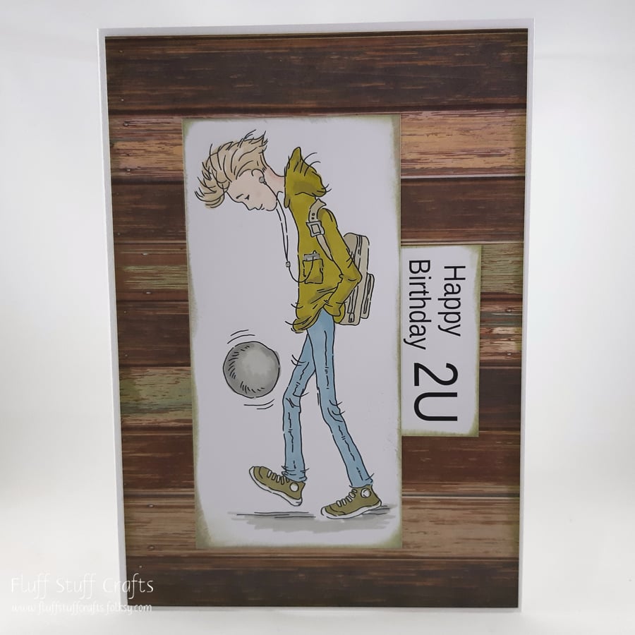 Handmade birthday card - footballing teenager
