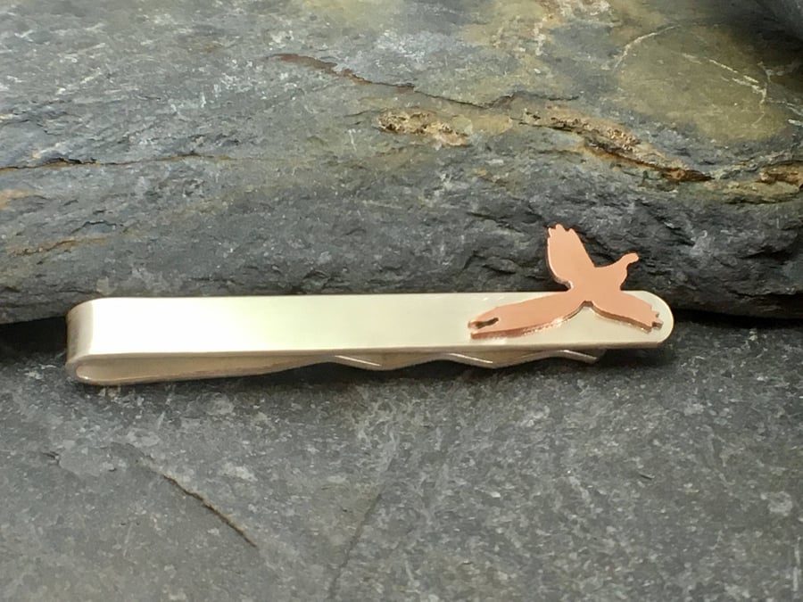 Flying Pheasant Silhouette Sterling Silver Tie Clip