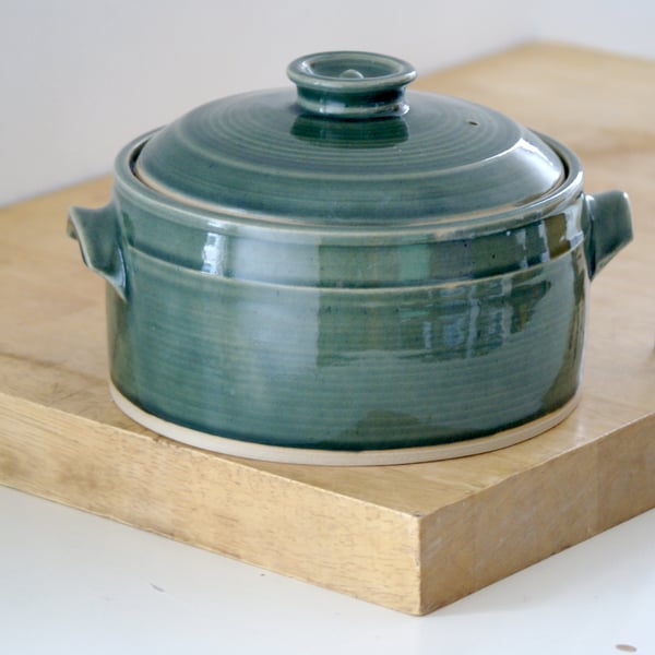 On Sale - Handmade Ice Blue Ceramic Jar, Lidded Stoneware Pottery