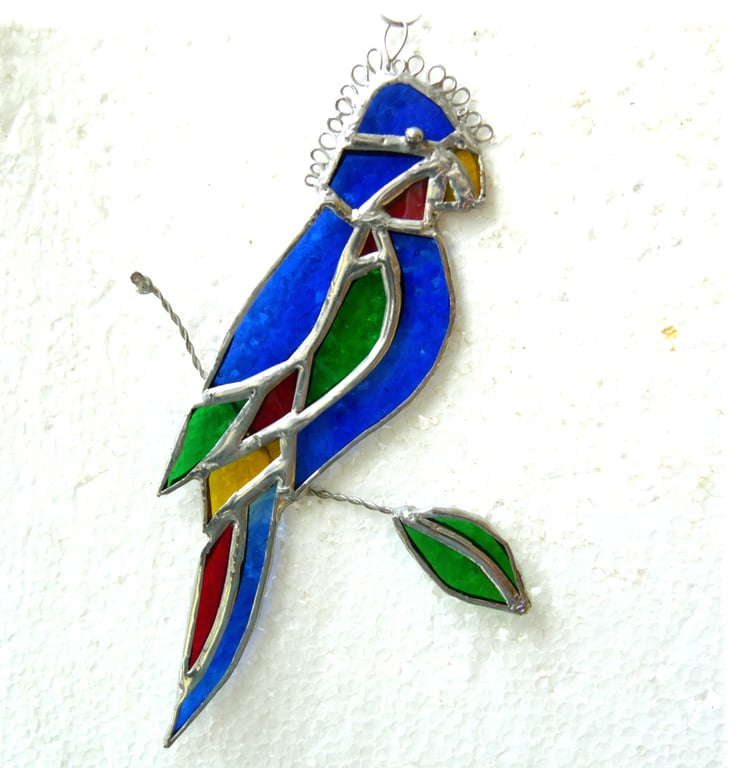 Parrot Stained Glass Suncatcher Blue Bird