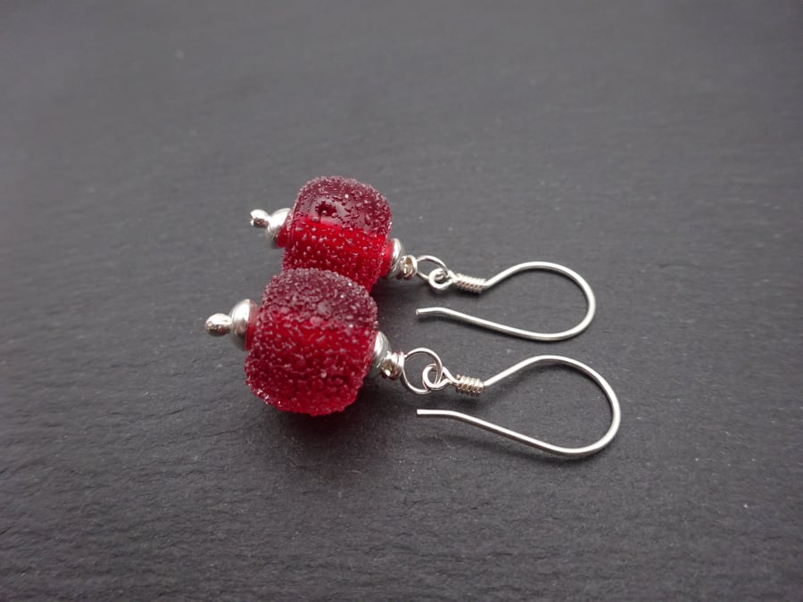 lampwork glass red sugar earrings