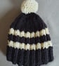Small Tea Cosy for 2 Cup Tea Pot, Black & Cream, Hand Knitted, Wool Mix Yarn - Image 4