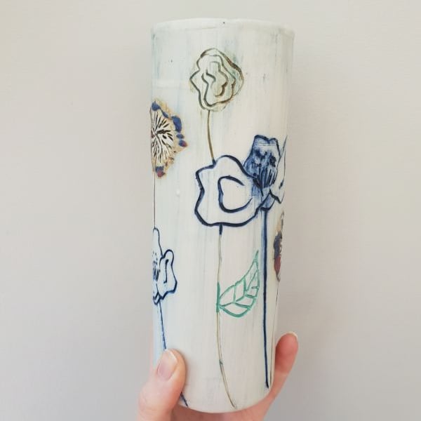 Ceramic Cylinder Botanical Blooms Vase