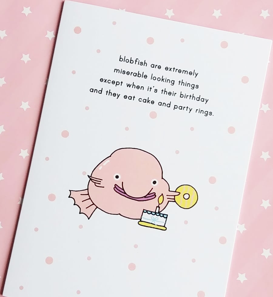 blobfish birthday A6 greetings card, cute birthday card, funny card
