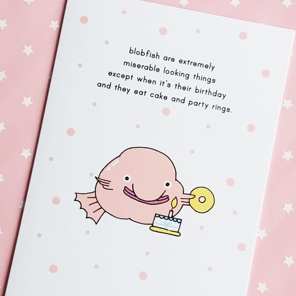 blobfish birthday A6 greetings card, cute birthday card, funny card