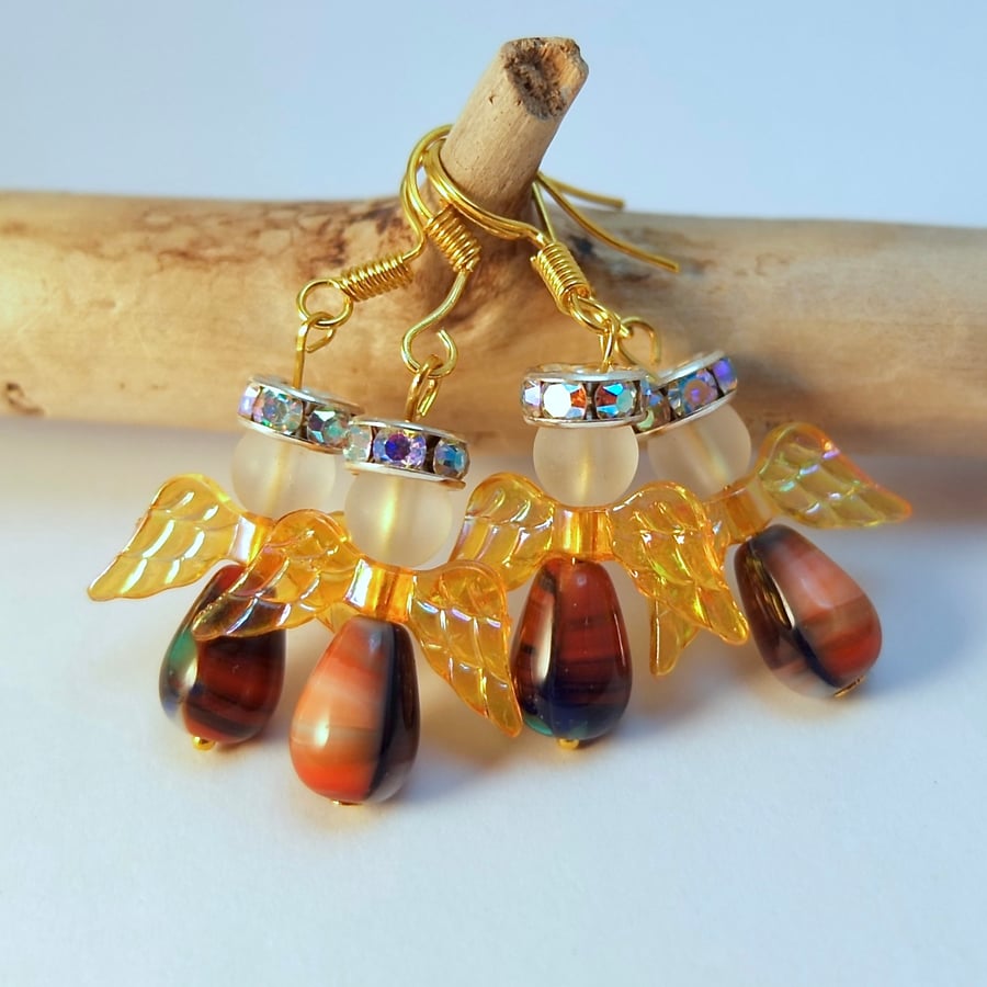 Glass Angel Earrings Gold 2-Pack, Stocking Fillers, Secret Santa, Gifts For Her