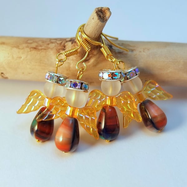 Glass Angel Earrings Gold 2-Pack, Stocking Fillers, Secret Santa, Gifts For Her