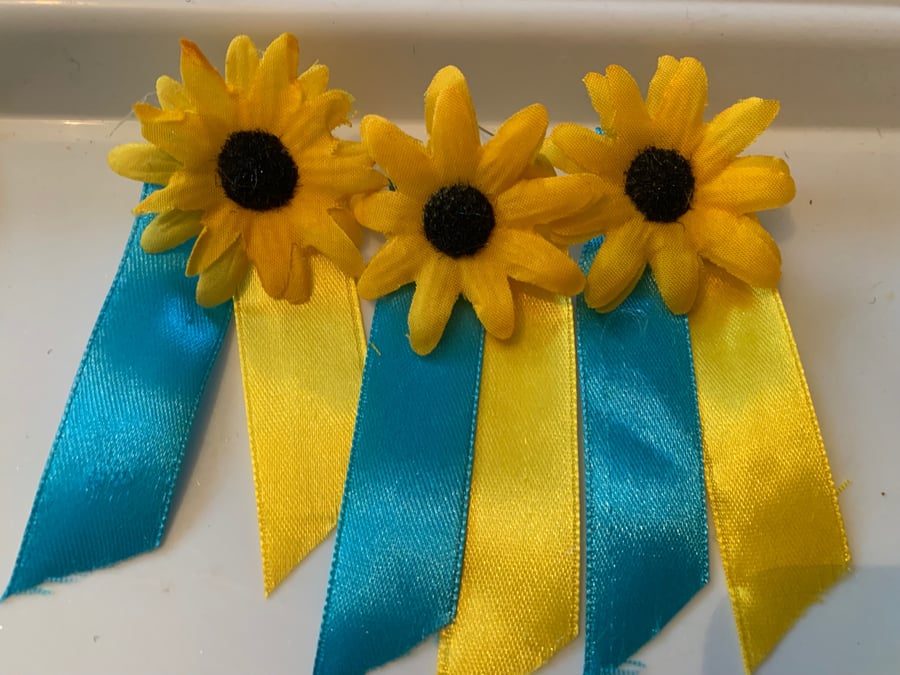 Ukraine Sunflower Ribbon Brooch support Ukraine, 100% donated Dark Petal 