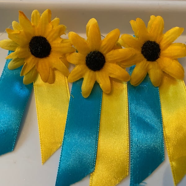 Ukraine Sunflower Ribbon Brooch support Ukraine, 100% donated Dark Petal 