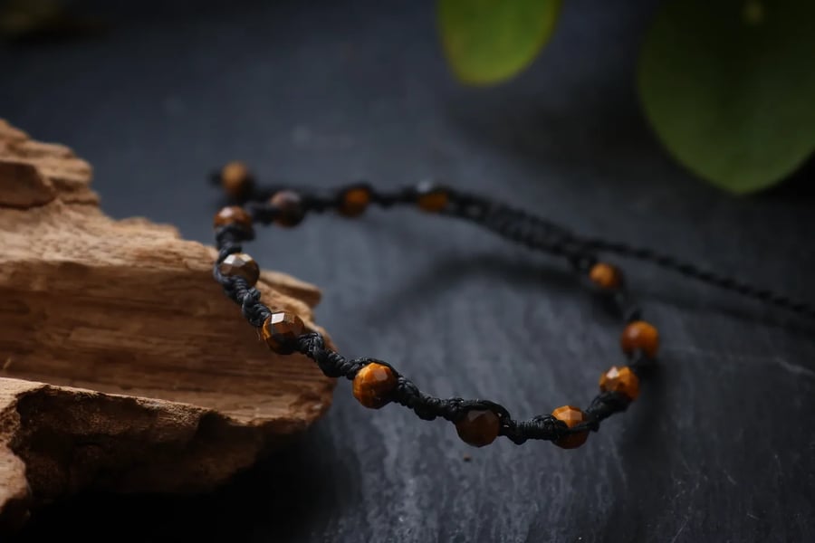 Adjustable micro macrae bracelet with natural stones Tiger Eye