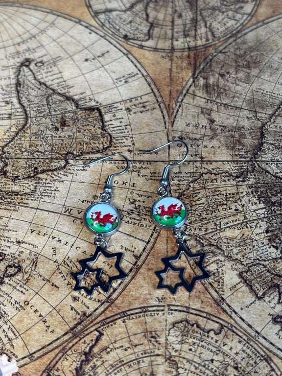 Wales Flag Earrings - Handmade - Cymru - Welsh earrings Jewellery