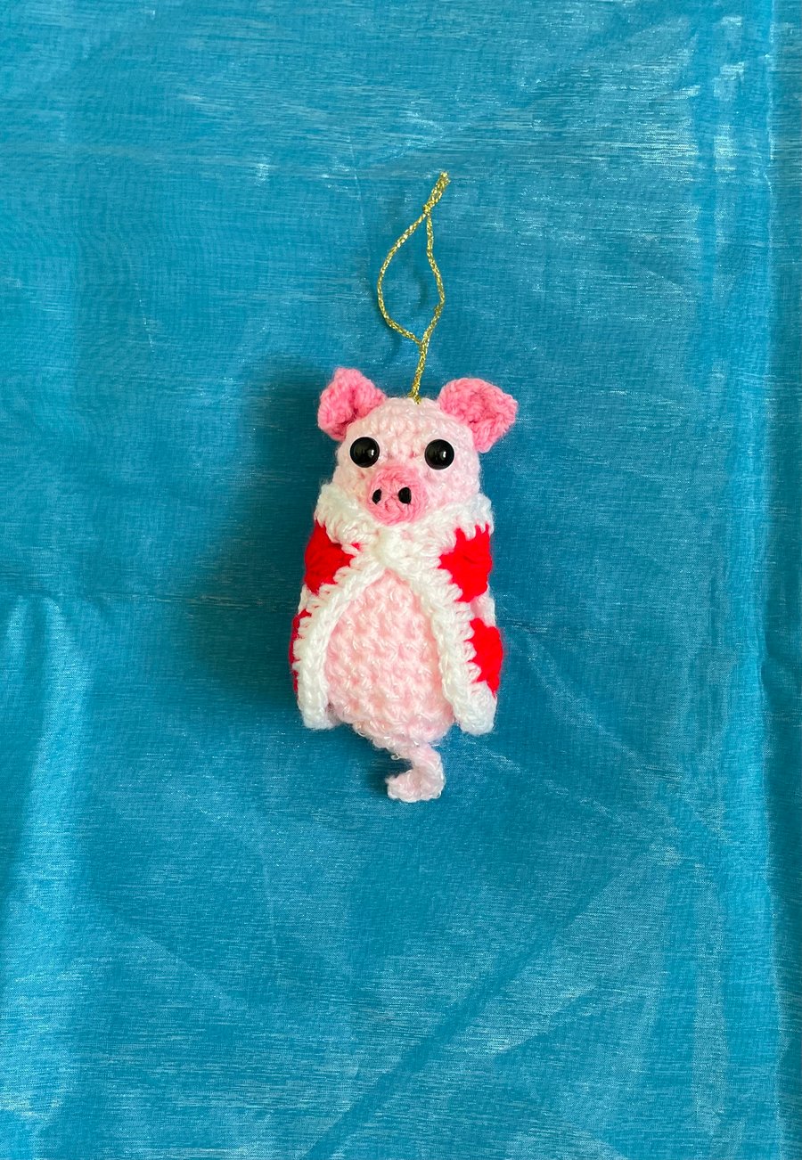 Crocheted pig in a blanket Hanging Tree Decoration