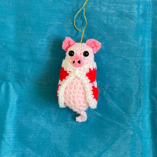 Crocheted pig in a blanket Hanging Tree Decoration