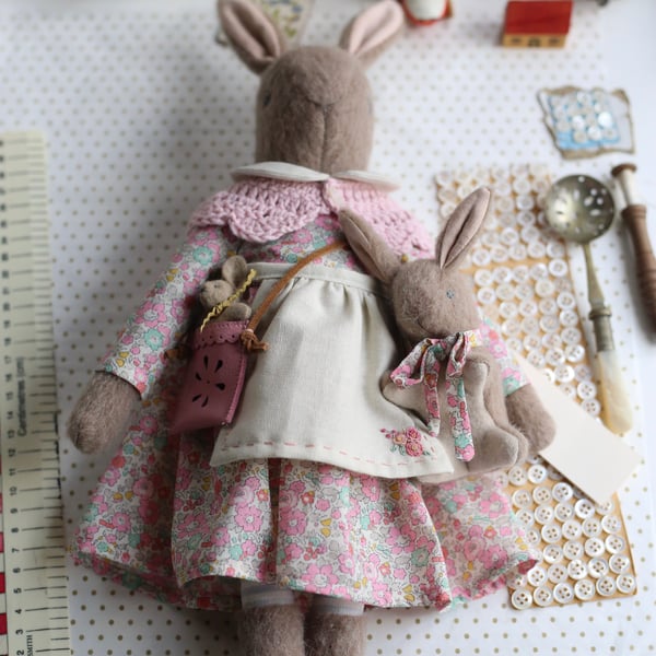 Wild bunny with vintage style baby bunny set - Betsy Ann pale pink