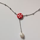 Handmade Polymer Clay Necklace - Candy Floral Pearl Lariat