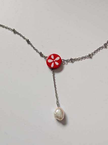 Handmade Polymer Clay Necklace - Candy Floral Pearl Lariat