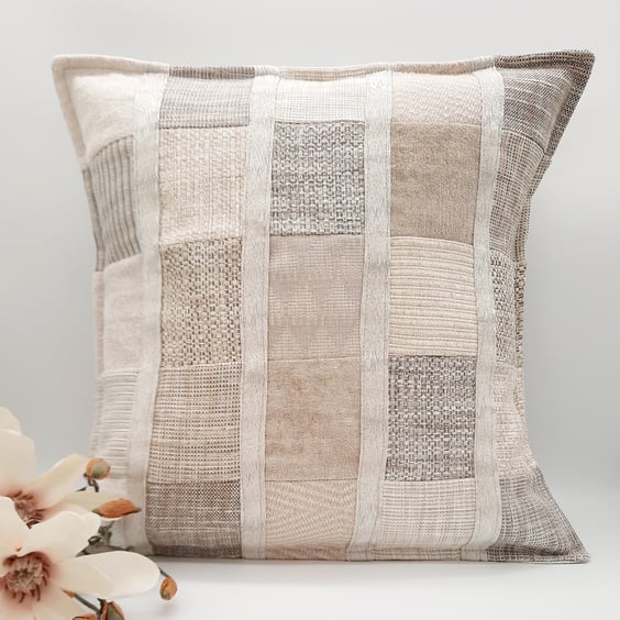 Cream patchwork envelope cushion cover.  