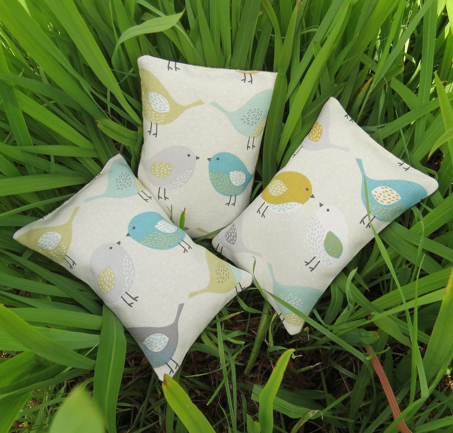 Set of three lavender filled sachets.  Bird design.  Lavender sachet bundle.
