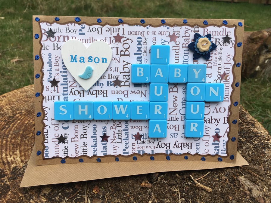 Bespoke handmade Scrabble letter baby shower cards