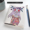 free machine embroidered floral crown zombie A6 sketchbook purple