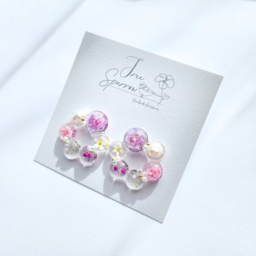 Real Dried Flowers Earrings, Delicate Floral Earrings