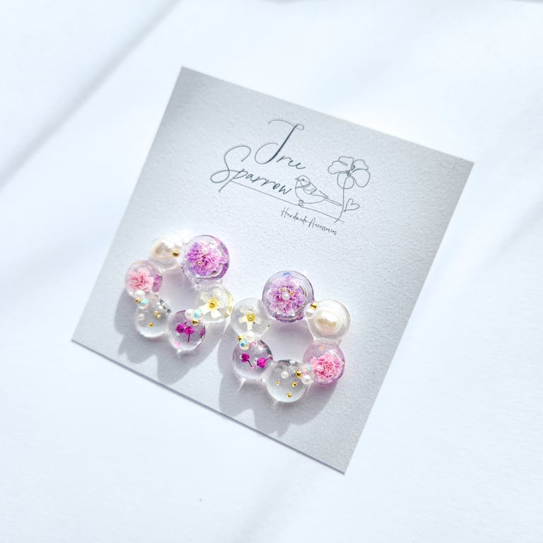 Real Dried Flowers Earrings, Delicate Floral Earrings