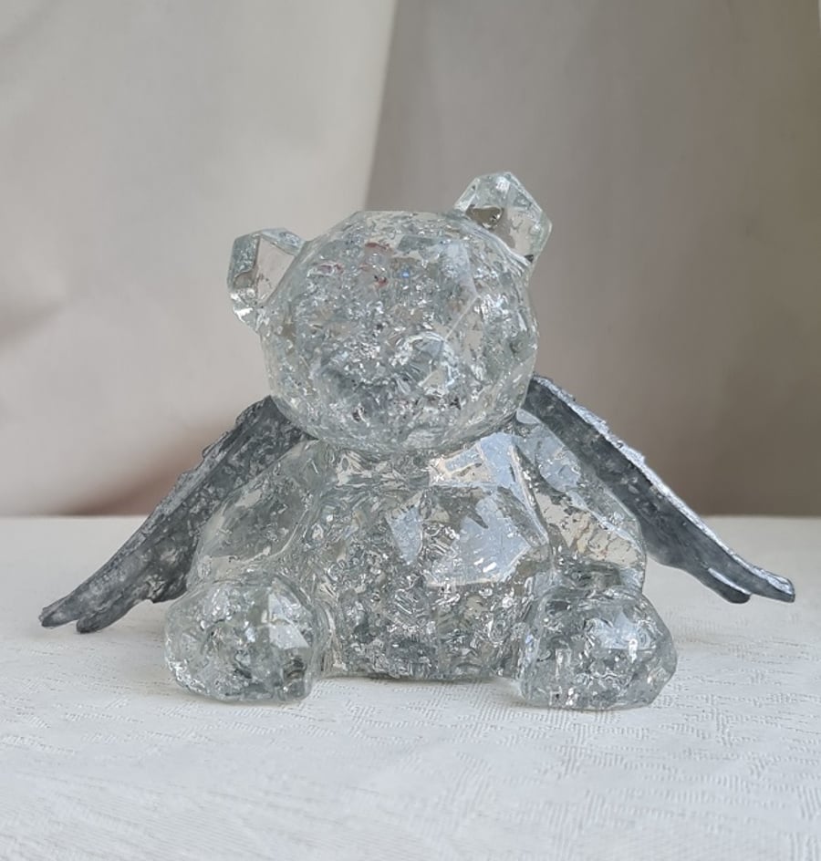 Gorgeous Silver Angel Resin Bear - Keepsake Gift - Ornament - Figurine