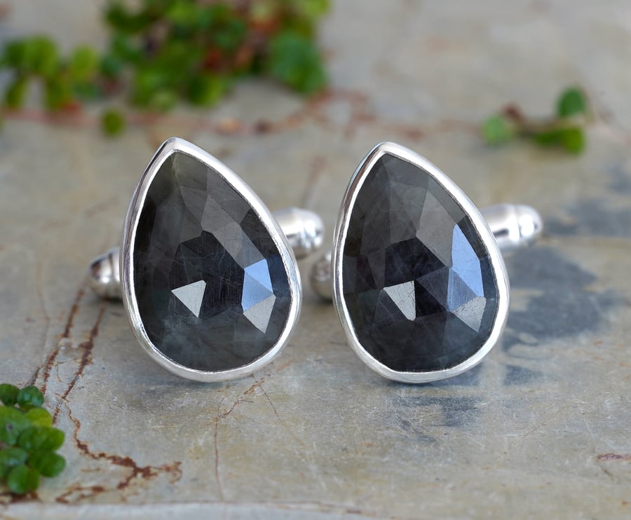 15.2ct Sapphire Cufflinks in Solid Silver