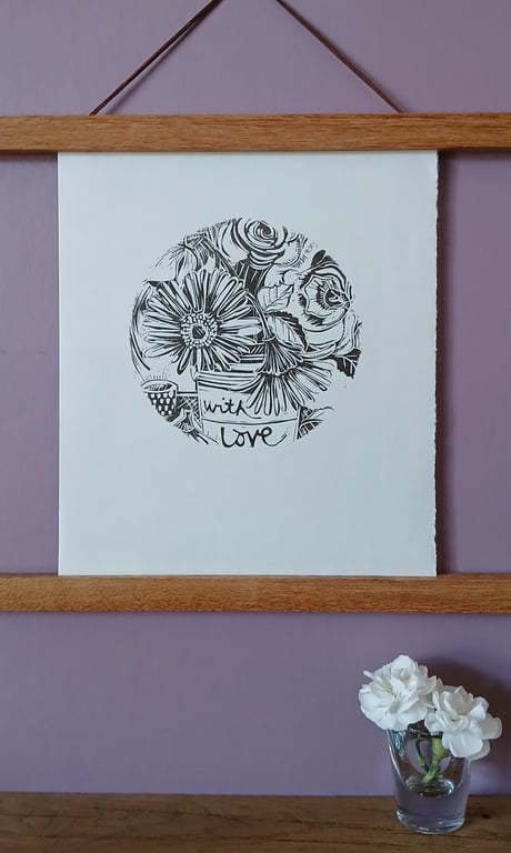 'Blooms with Love', Linocut Print on Shiramine Select Paper