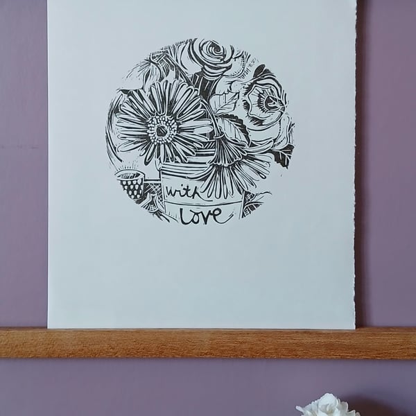 'Blooms with Love', Linocut Print on Shiramine Select Paper