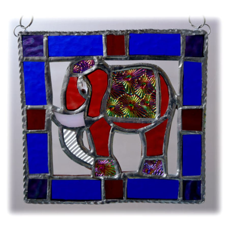 Framed Elephant Suncatcher Stained Glass Handmade Panel