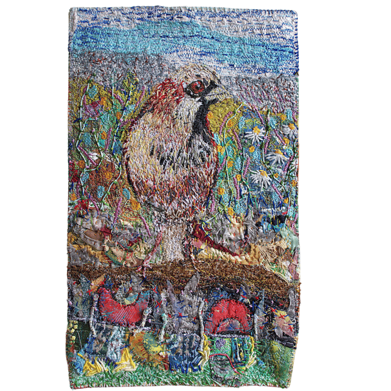 Textile wall art - British bird - sparrow - nature - eco gift - ready to hang