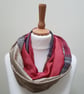 Sari silk and tweed double sided infinity scarf - snood. Shades of peach, turquo - Image 3