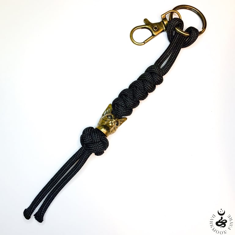 Cat Netsuke Style Keyring or Lanyard In Antiqued Bronze