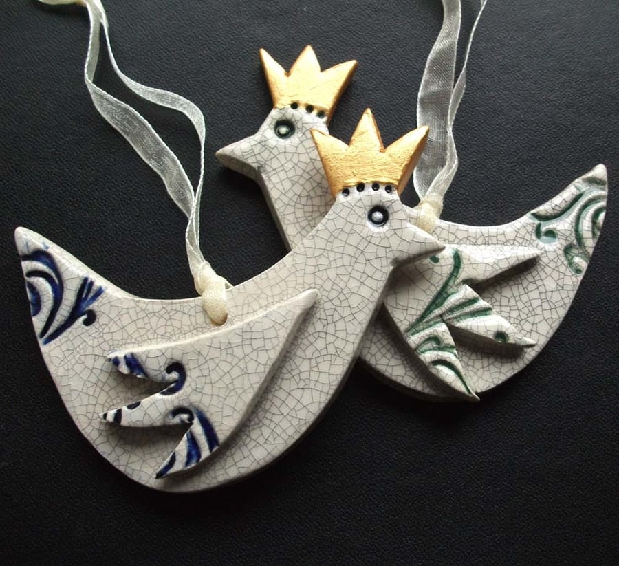 Set of two Xmas bird decorations