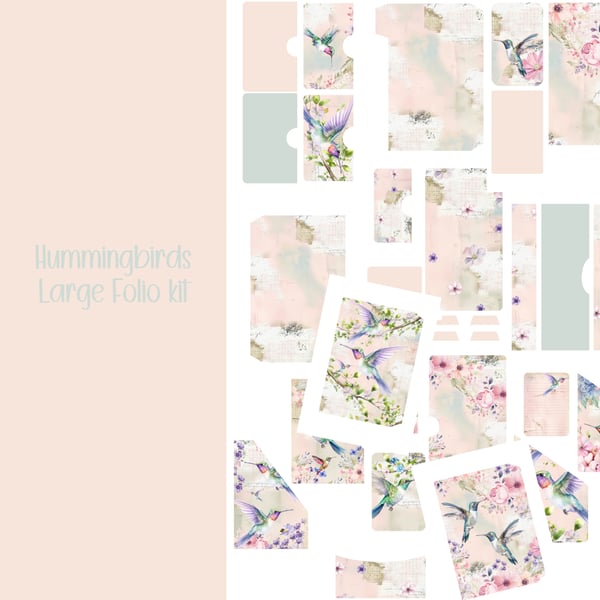 Hummingbird Large folio kit Scrapbooking, Ephemera, Journal, Digital Download 