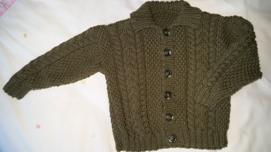 Hand Knitted Green Cardigan 22"