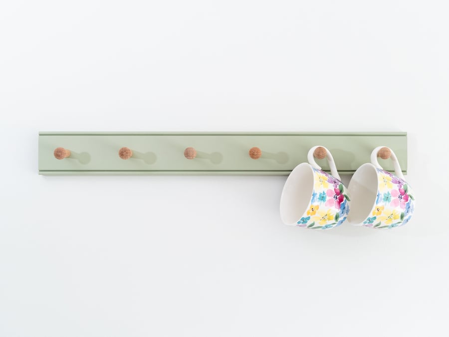 Shaker Peg Rail in Vert De Terre, Mug Rack,Coat Hooks, Kitchen Peg Rail, Kitchen