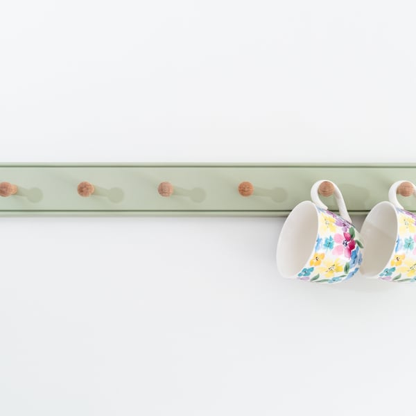 Shaker Peg Rail in Vert De Terre, Mug Rack,Coat Hooks, Kitchen Peg Rail, Kitchen