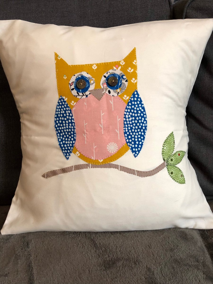 Cute owl applique cushion cover