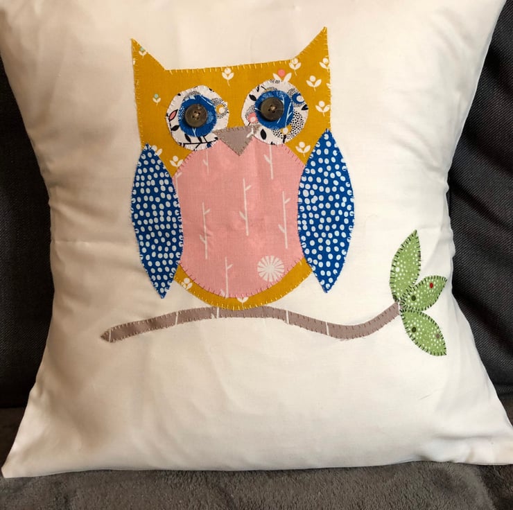 Cute owl applique cushion cover