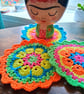 ultra bright neon crochet mandala flower coasters, doilies - Image 7